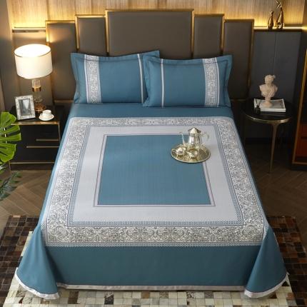 91家纺网 家纺一手货源 找家纺 威克凯丽 2022新竹语天丝软凉席印花三件套 漫步田园-海蓝