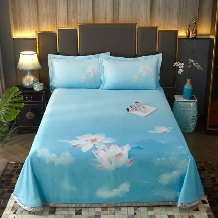 91家纺网 家纺一手货源 找家纺 威克凯丽 2023新款竹语天丝软凉席数码印花三件套 青莲