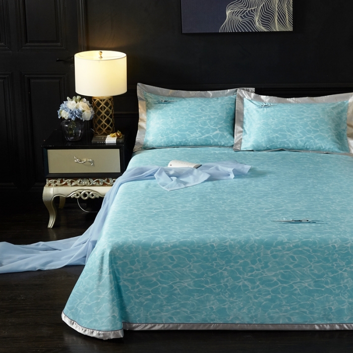 91家纺网 家纺一手货源 找家纺 威克凯丽 2023新款竹语天丝软凉席数码印花三件套 碧波荡漾