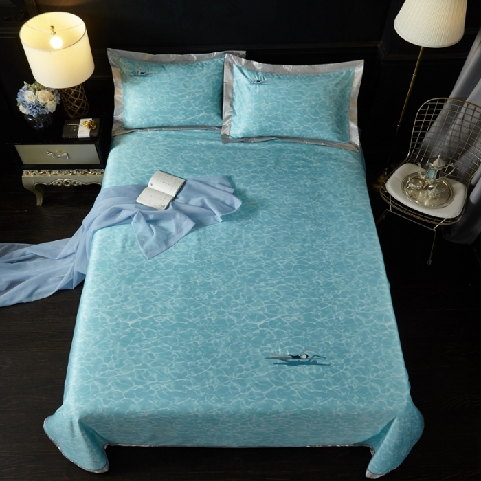 91家纺网 家纺一手货源 找家纺 威克凯丽 2023新款竹语天丝软凉席数码印花三件套 碧波荡漾