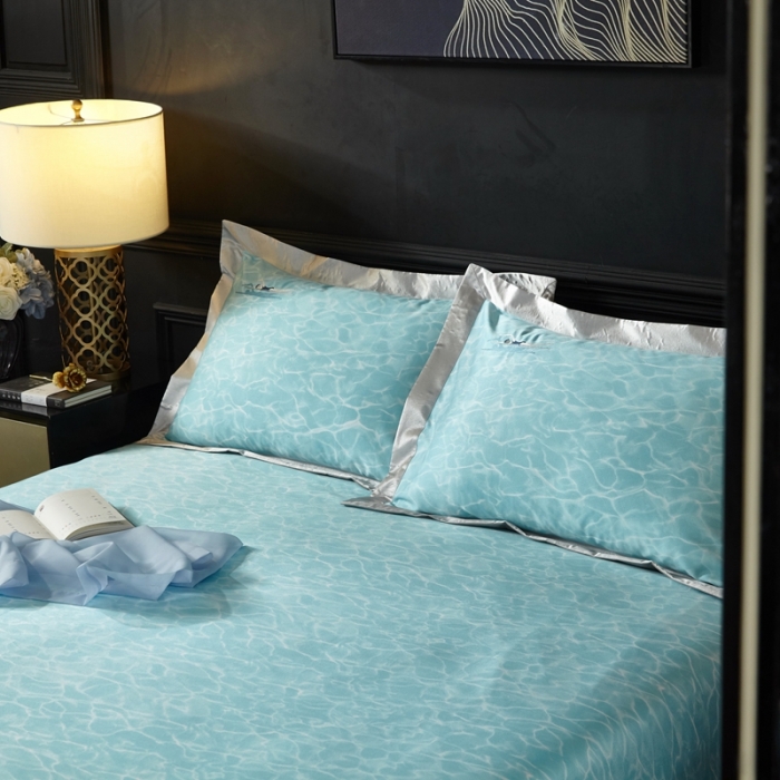 91家纺网 家纺一手货源 找家纺 威克凯丽 2023新款竹语天丝软凉席数码印花三件套 碧波荡漾