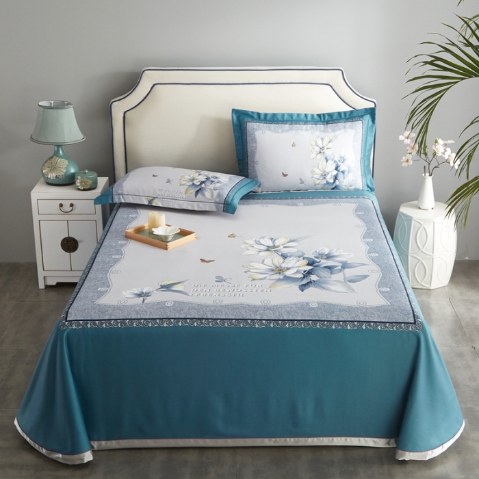 91家纺网 家纺一手货源 找家纺 威克凯丽 2022新竹语天丝凉席数码印花三件套 繁花梦语-绿