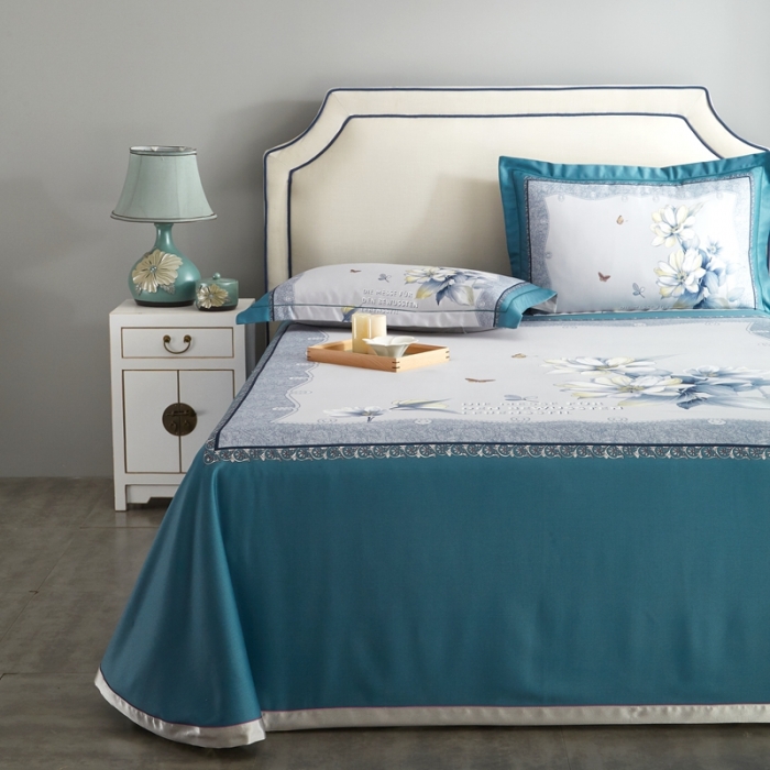 91家纺网 家纺一手货源 找家纺 威克凯丽 2022新竹语天丝凉席数码印花三件套 繁花梦语-绿