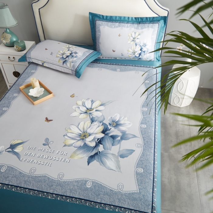 91家纺网 家纺一手货源 找家纺 威克凯丽 2022新竹语天丝凉席数码印花三件套 繁花梦语-绿