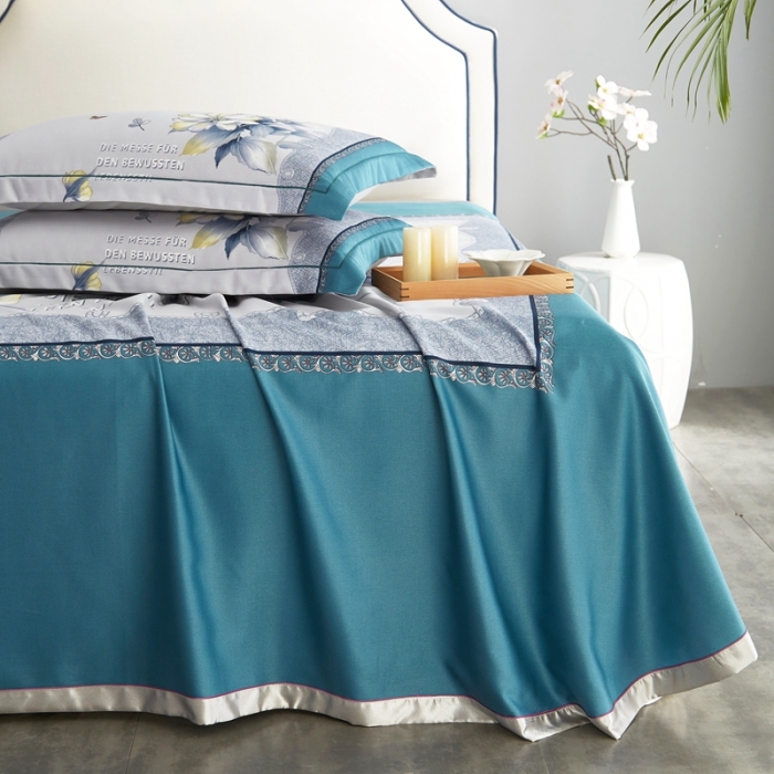 91家纺网 家纺一手货源 找家纺 威克凯丽 2022新竹语天丝凉席数码印花三件套 繁花梦语-绿