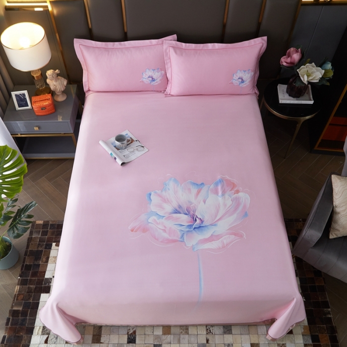 91家纺网 家纺一手货源 找家纺 威克凯丽 2022新竹语天丝软凉席印花三件套 芙花瑶(雅粉）