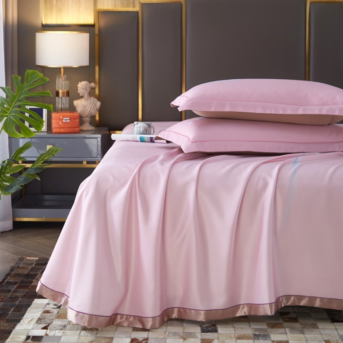 91家纺网 家纺一手货源 找家纺 威克凯丽 2022新竹语天丝软凉席印花三件套 芙花瑶(雅粉）