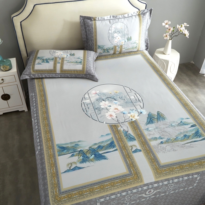 91家纺网 家纺一手货源 找家纺 威克凯丽 2023新款竹语天丝软凉席数码印花三件套 国韵