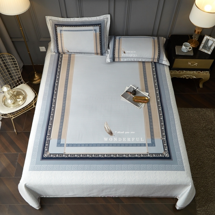 91家纺网 家纺一手货源 找家纺 威克凯丽 2023新款竹语天丝软凉席数码印花三件套 匠心华庭