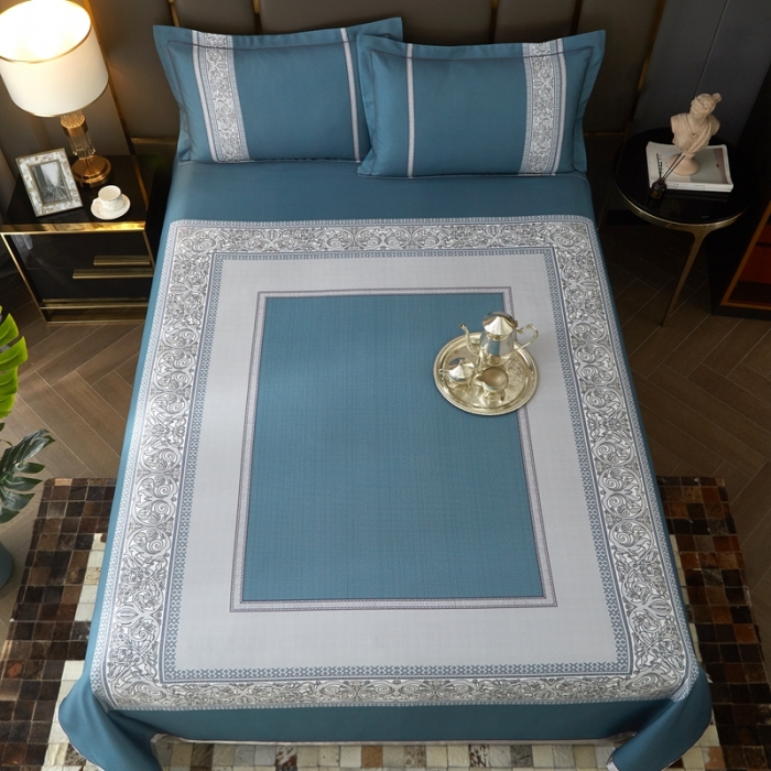 91家纺网 家纺一手货源 找家纺 威克凯丽 2022新竹语天丝软凉席印花三件套 漫步田园-海蓝