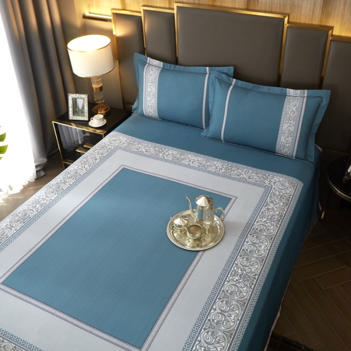 91家纺网 家纺一手货源 找家纺 威克凯丽 2022新竹语天丝软凉席印花三件套 漫步田园-海蓝