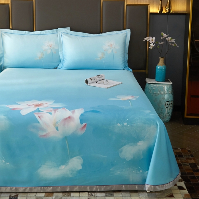 91家纺网 家纺一手货源 找家纺 威克凯丽 2023新款竹语天丝软凉席数码印花三件套 青莲