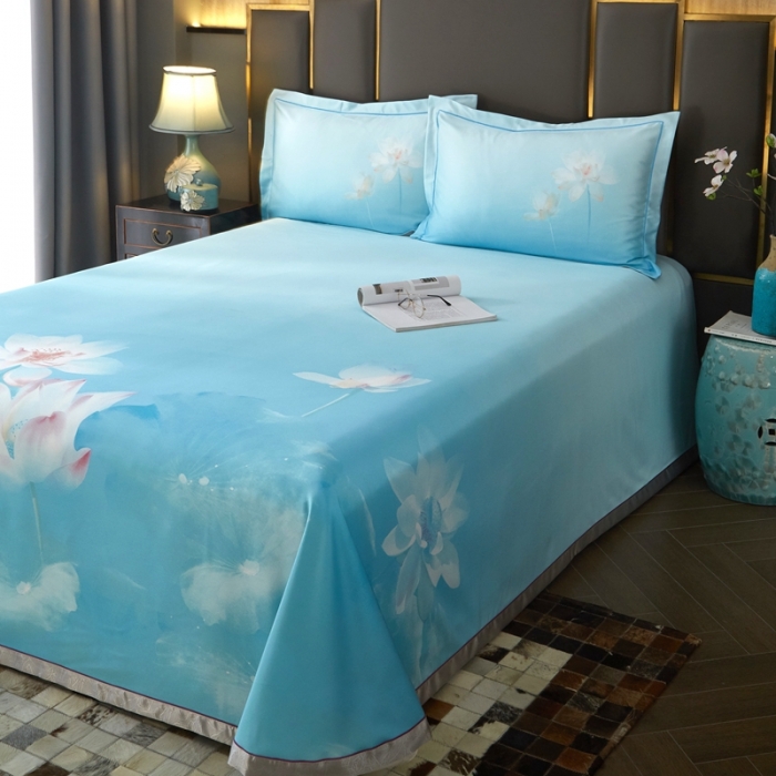 91家纺网 家纺一手货源 找家纺 威克凯丽 2023新款竹语天丝软凉席数码印花三件套 青莲