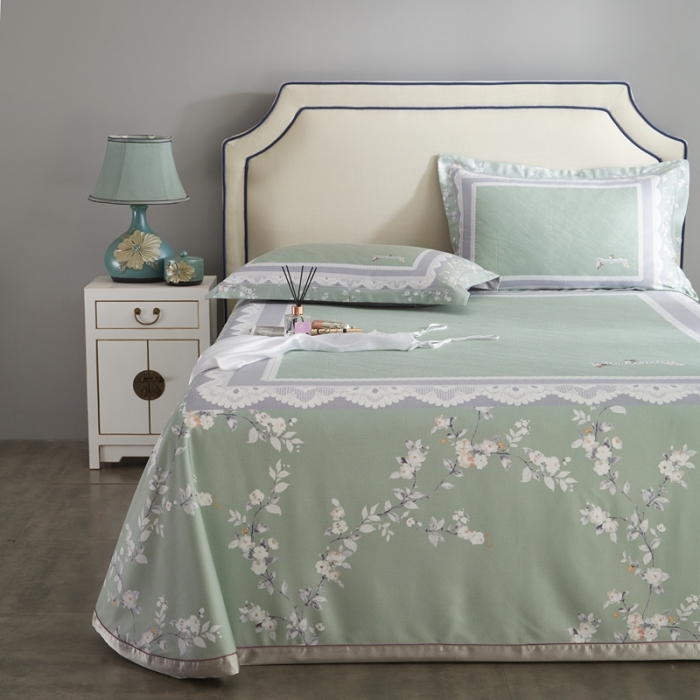 91家纺网 家纺一手货源 找家纺 威克凯丽 2023新款竹语天丝软凉席数码印花三件套 夏沫-绿