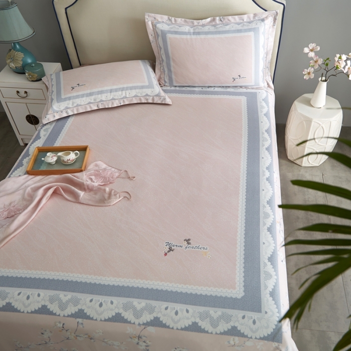 91家纺网 家纺一手货源 找家纺 威克凯丽 2022新竹语天丝软凉席数码印花三件套 夏沫-玉粉