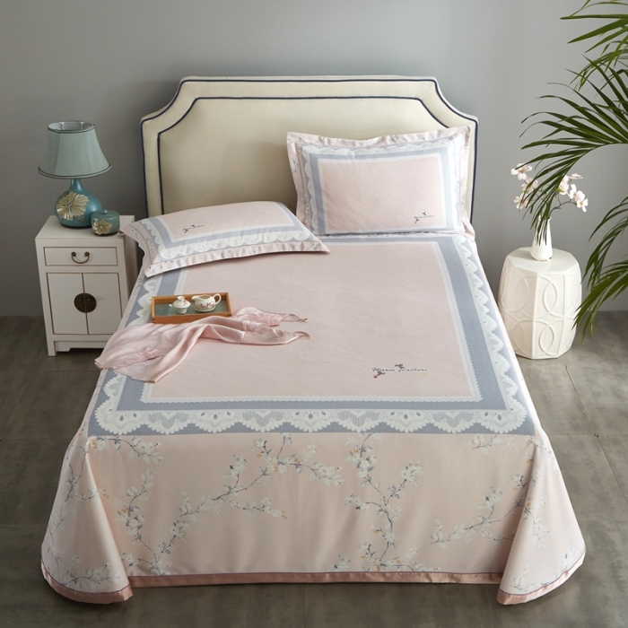 91家纺网 家纺一手货源 找家纺 威克凯丽 2022新竹语天丝软凉席数码印花三件套 夏沫-玉粉