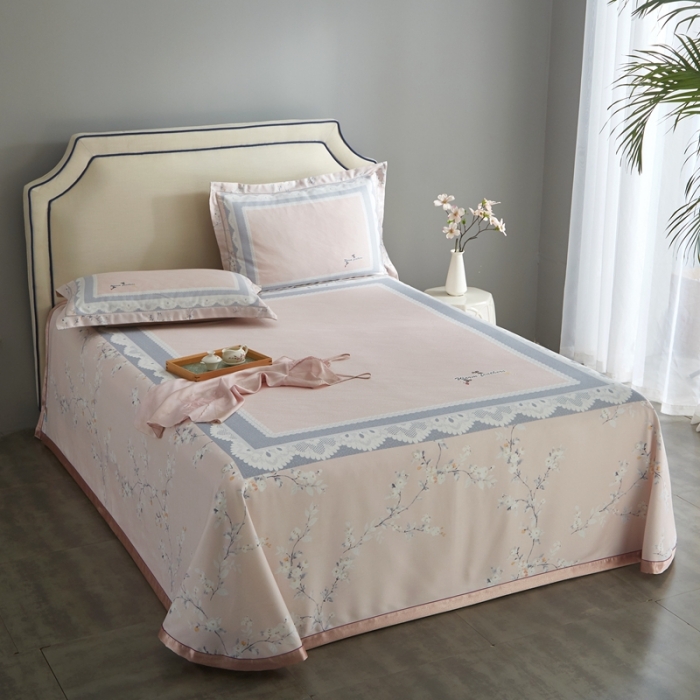 91家纺网 家纺一手货源 找家纺 威克凯丽 2022新竹语天丝软凉席数码印花三件套 夏沫-玉粉