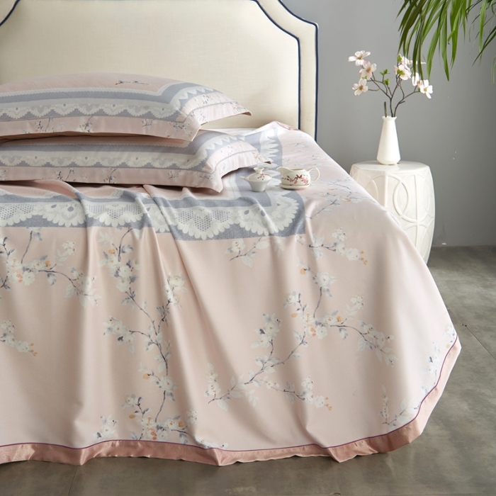 91家纺网 家纺一手货源 找家纺 威克凯丽 2022新竹语天丝软凉席数码印花三件套 夏沫-玉粉