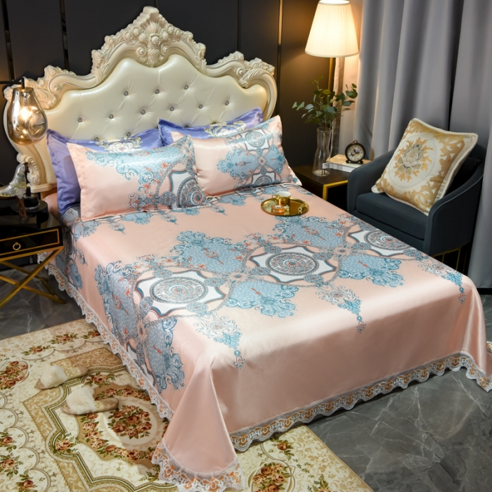 91家纺网 家纺一手货源 找家纺 ds生活馆 2022新款欧式蕾丝花边床单款凉席冰丝席维纳斯粉