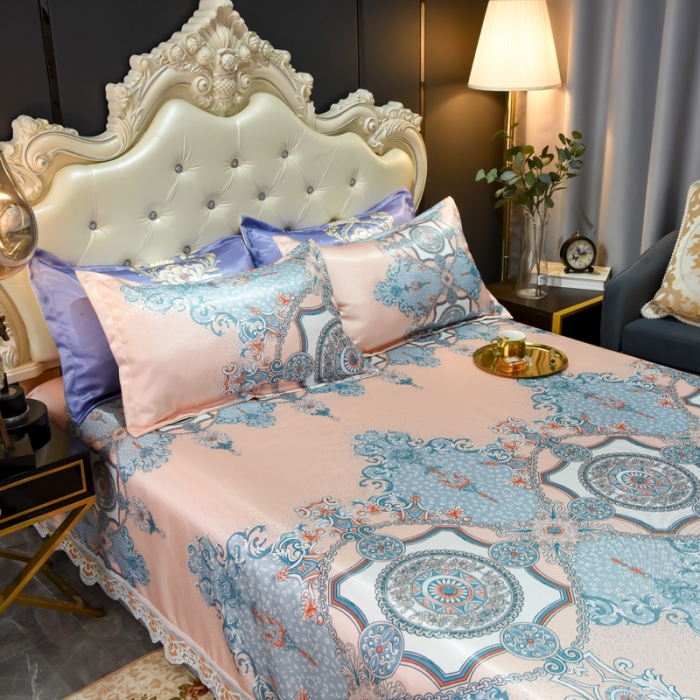 91家纺网 家纺一手货源 找家纺 ds生活馆 2022新款欧式蕾丝花边床单款凉席冰丝席维纳斯粉