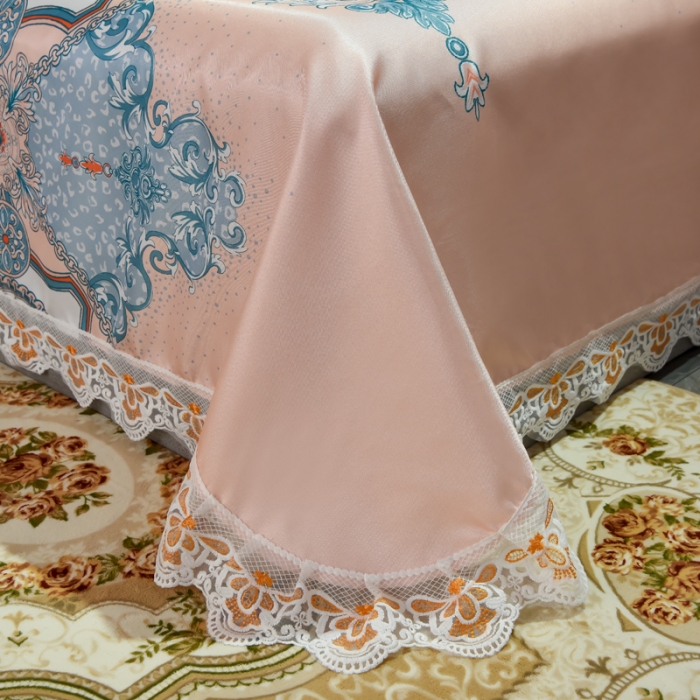 91家纺网 家纺一手货源 找家纺 ds生活馆 2022新款欧式蕾丝花边床单款凉席冰丝席维纳斯粉