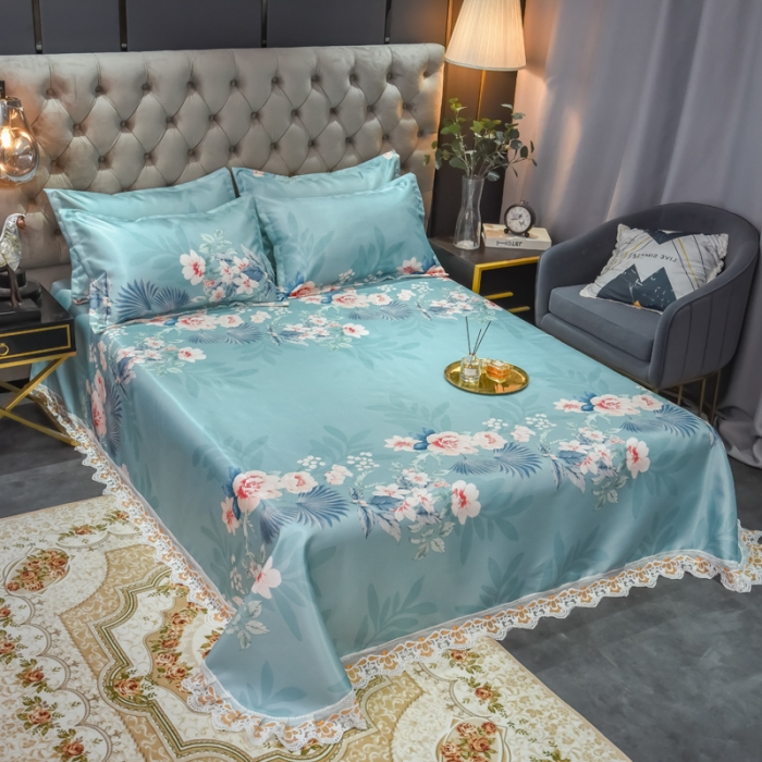 91家纺网 家纺一手货源 找家纺 ds生活馆 2022新款欧式蕾丝花边床单款凉席冰丝席盛世花开