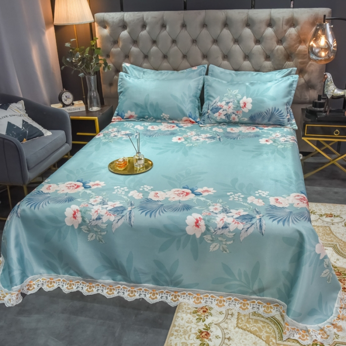 91家纺网 家纺一手货源 找家纺 ds生活馆 2022新款欧式蕾丝花边床单款凉席冰丝席盛世花开