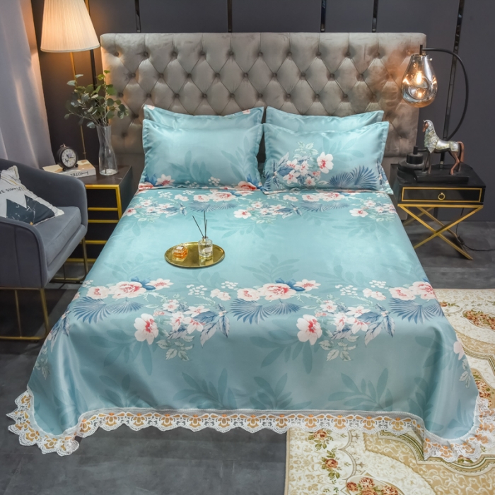 91家纺网 家纺一手货源 找家纺 ds生活馆 2022新款欧式蕾丝花边床单款凉席冰丝席盛世花开