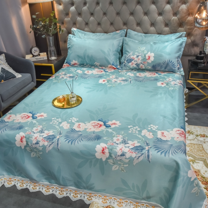 91家纺网 家纺一手货源 找家纺 ds生活馆 2022新款欧式蕾丝花边床单款凉席冰丝席盛世花开