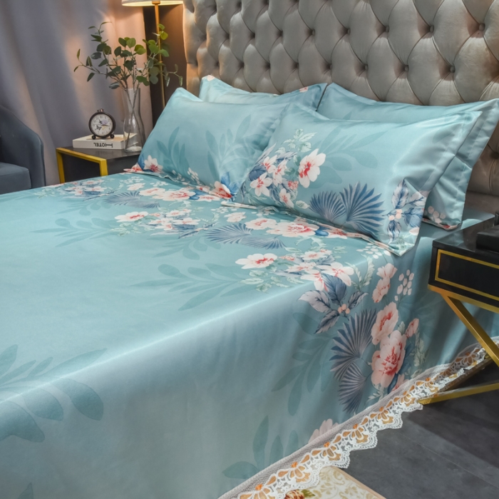 91家纺网 家纺一手货源 找家纺 ds生活馆 2022新款欧式蕾丝花边床单款凉席冰丝席盛世花开