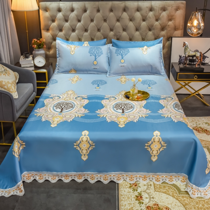 91家纺网 家纺一手货源 找家纺 ds生活馆 2022新款欧式蕾丝花边床单款凉席冰丝席慕南枝想