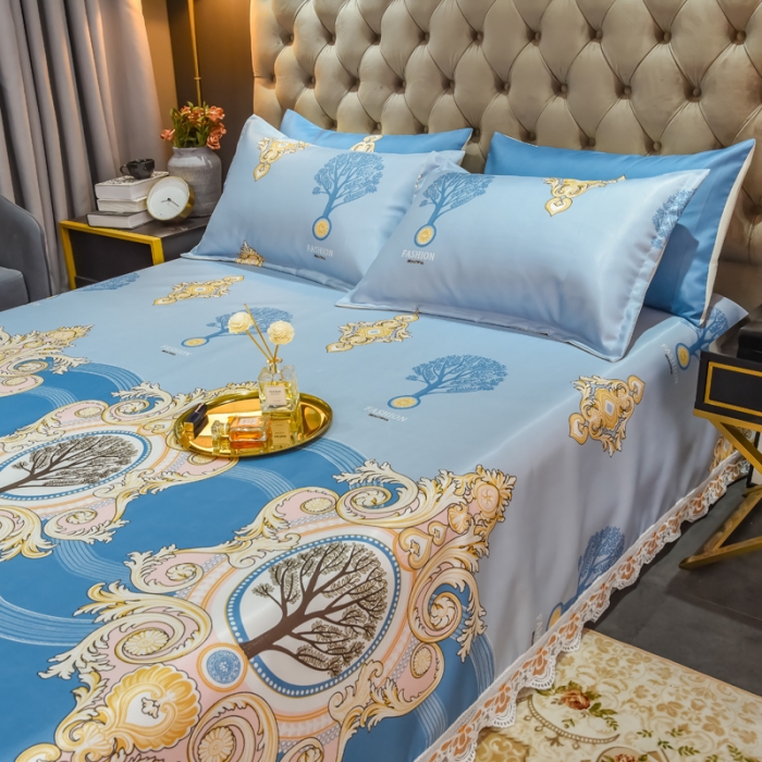 91家纺网 家纺一手货源 找家纺 ds生活馆 2022新款欧式蕾丝花边床单款凉席冰丝席慕南枝想