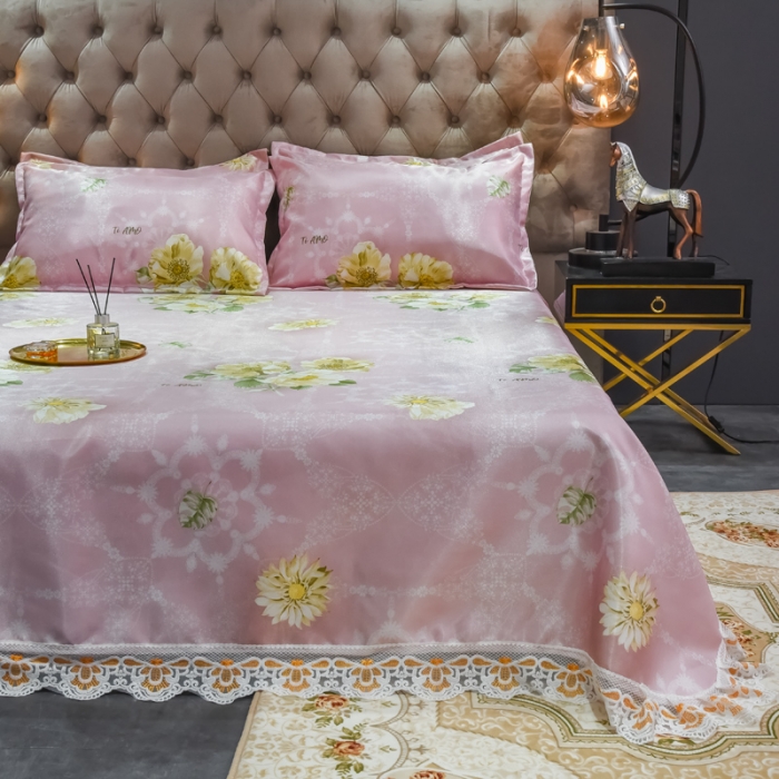 91家纺网 家纺一手货源 找家纺 ds生活馆2022新款欧式蕾丝花边床单款凉席冰丝席曼妙舞姿红