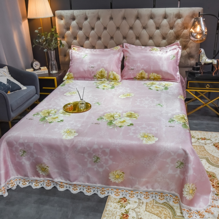 91家纺网 家纺一手货源 找家纺 ds生活馆2022新款欧式蕾丝花边床单款凉席冰丝席曼妙舞姿红