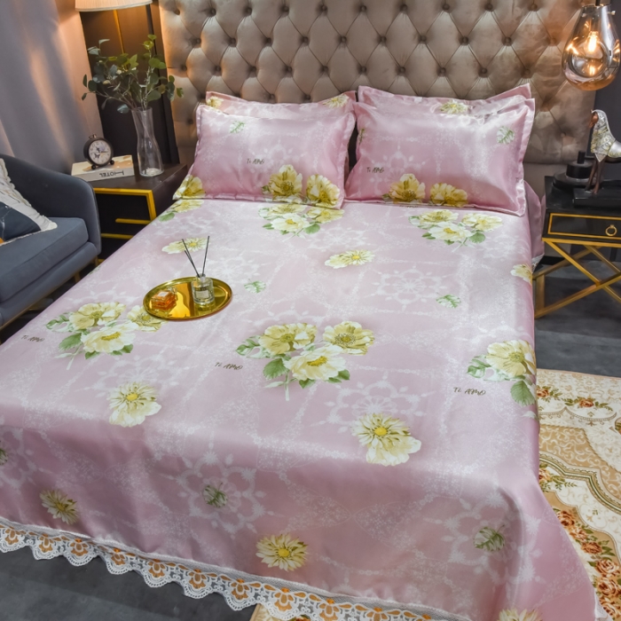 91家纺网 家纺一手货源 找家纺 ds生活馆2022新款欧式蕾丝花边床单款凉席冰丝席曼妙舞姿红