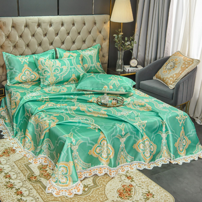 91家纺网 家纺一手货源 找家纺 ds生活馆 2022新款欧式蕾丝花边床单款凉席冰丝席锦年