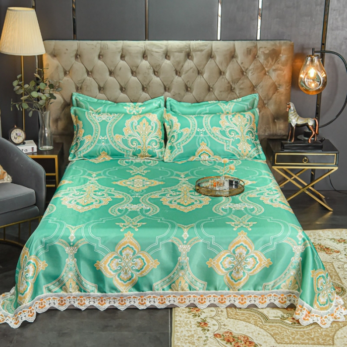 91家纺网 家纺一手货源 找家纺 ds生活馆 2022新款欧式蕾丝花边床单款凉席冰丝席锦年