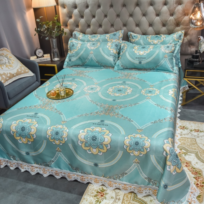 91家纺网 家纺一手货源 找家纺 ds生活馆 2022新款欧式蕾丝花边床单款凉席冰丝席华尔兹兰