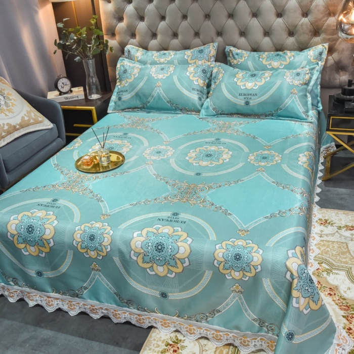 91家纺网 家纺一手货源 找家纺 ds生活馆 2022新款欧式蕾丝花边床单款凉席冰丝席华尔兹兰