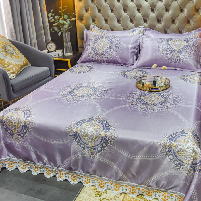 91家纺网 家纺一手货源 找家纺 ds生活馆 2022新款欧式蕾丝花边床单款凉席冰丝席贝莉丝