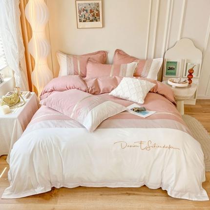 91家纺网 家纺一手货源 找家纺 （总）惯盈 2022新款全棉四件套40支拼色刺绣四件套-洛依