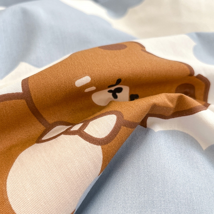 91家纺网 家纺一手货源 找家纺 晨希家居 2022全棉印花13372小清新多规格套件蓝格小熊