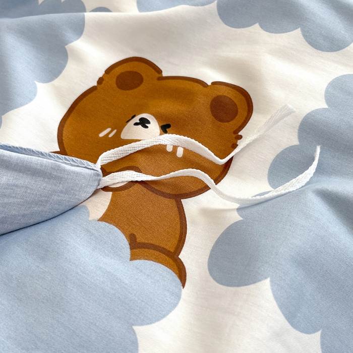 91家纺网 家纺一手货源 找家纺 晨希家居 2022全棉印花13372小清新多规格套件蓝格小熊