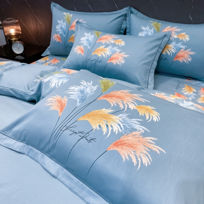 91家纺网 家纺一手货源 找家纺 金爱家2023新款大版13372全棉花卉系列四件套温暖冬日兰