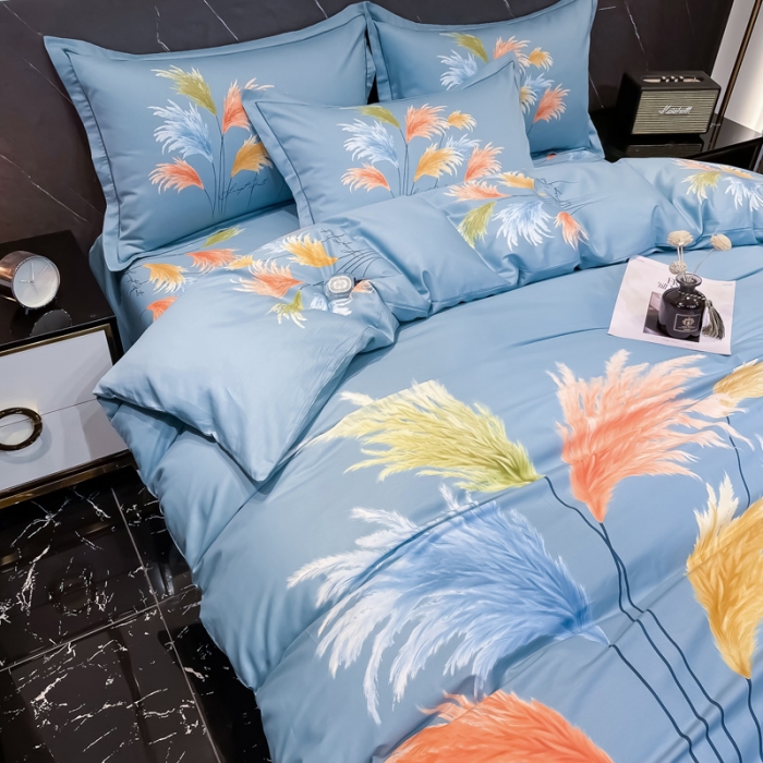 91家纺网 家纺一手货源 找家纺 金爱家2023新款大版13372全棉花卉系列四件套温暖冬日兰