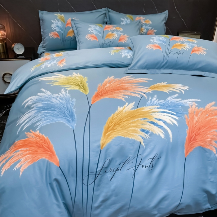 91家纺网 家纺一手货源 找家纺 金爱家2023新款大版13372全棉花卉系列四件套温暖冬日兰