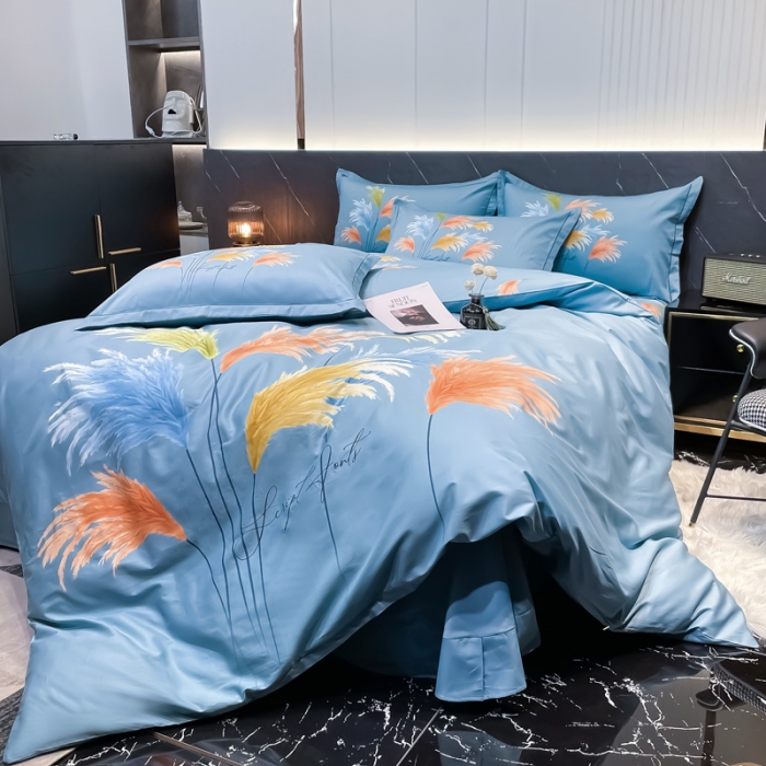 91家纺网 家纺一手货源 找家纺 金爱家2023新款大版13372全棉花卉系列四件套温暖冬日兰