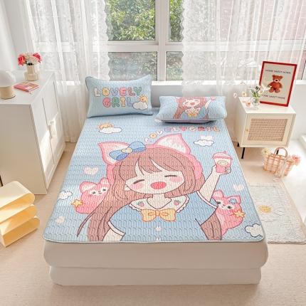 91家纺网 家纺一手货源 找家纺 佰亿莱 2024新款大版乳胶软凉席三件套 小狐公主