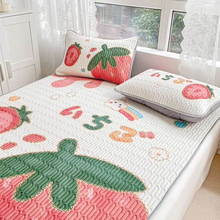 91家纺网 家纺一手货源 找家纺 佰亿莱 2024新款大版乳胶软凉席三件套 大草莓