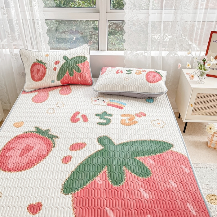 91家纺网 家纺一手货源 找家纺 佰亿莱 2024新款大版乳胶软凉席三件套 大草莓